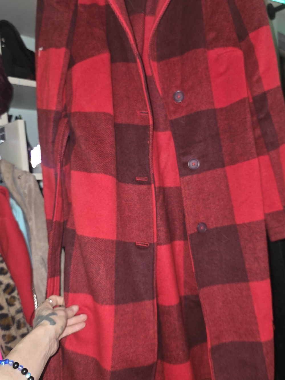 G by Giuliana Red and Burgundy Plaid Pea Coat